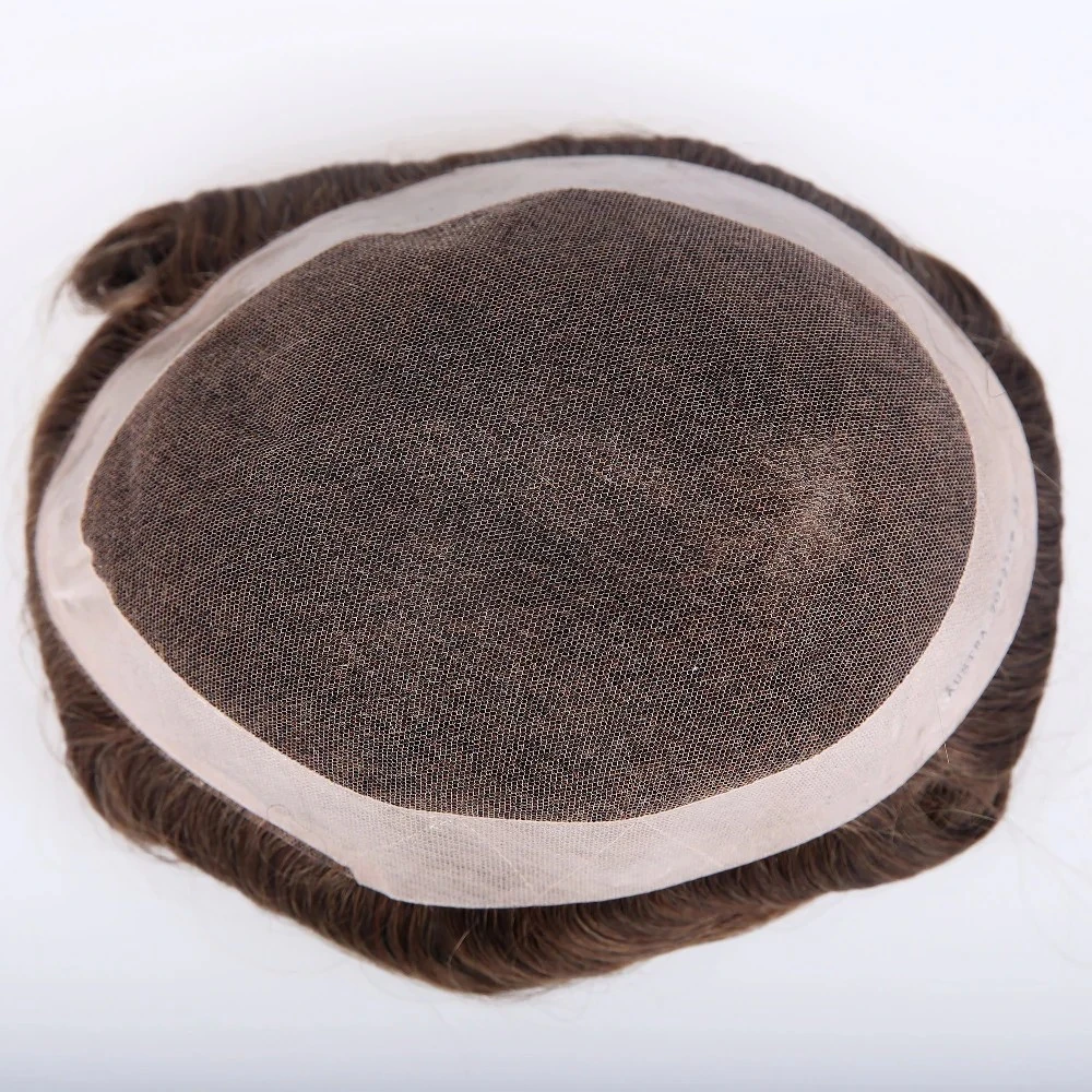 100% Human Hair French Lace With PU Around Brown color Hair Replacement