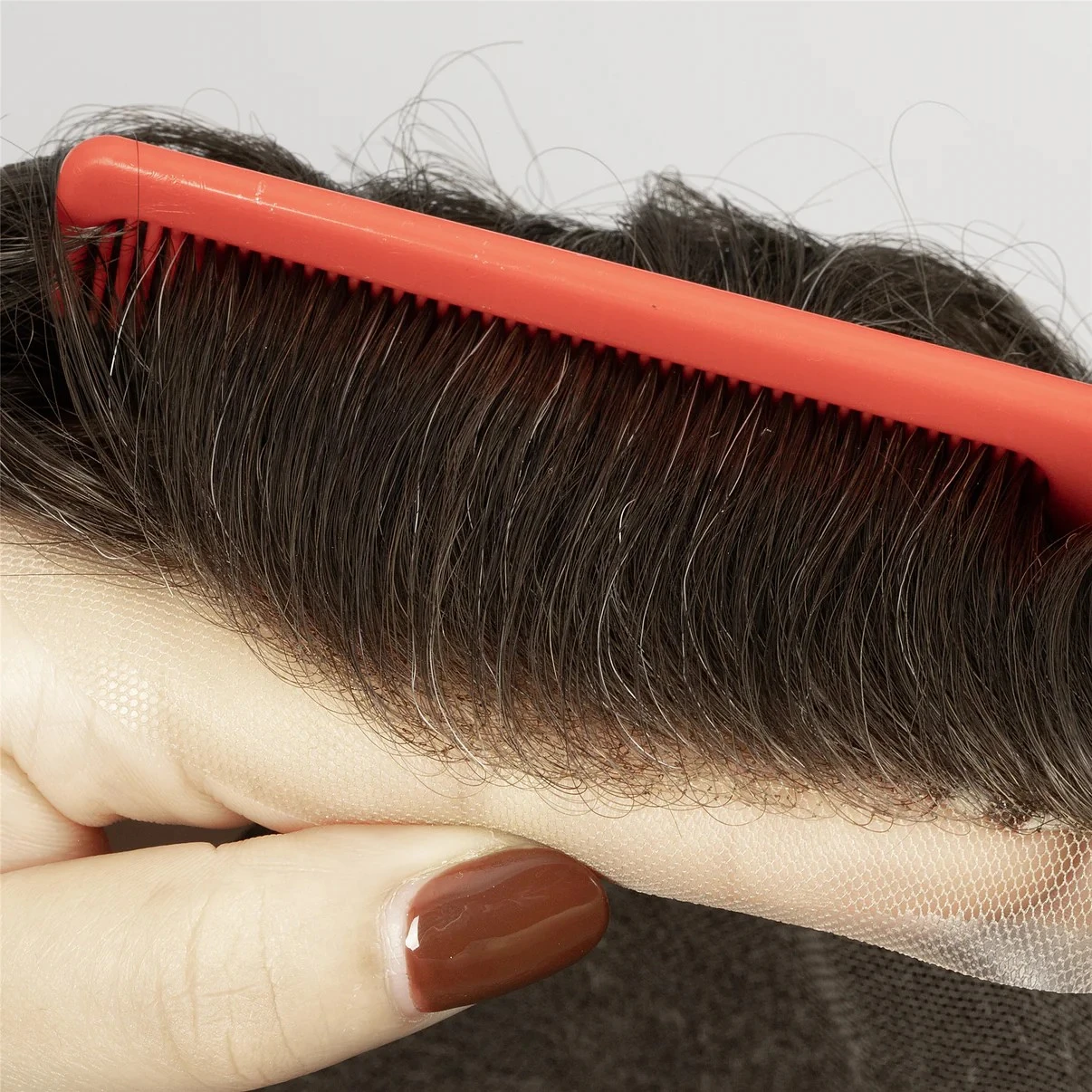 100% Human Hair Full Lace Toupee Dark Brown Color #2 With 10% Grey Hair System