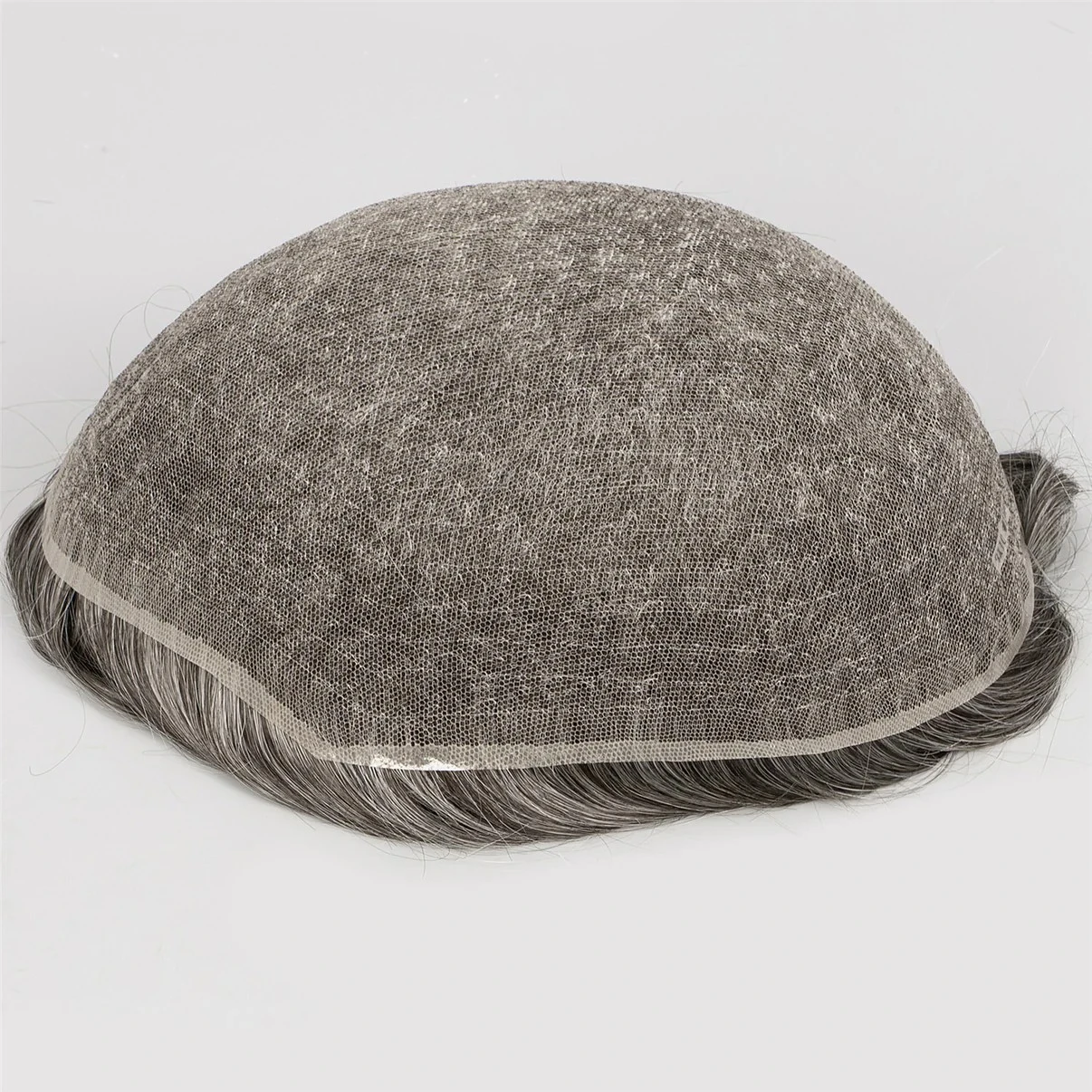 100% Human Hair Full Lace Toupee Natural Color With 60% Grey Hair System