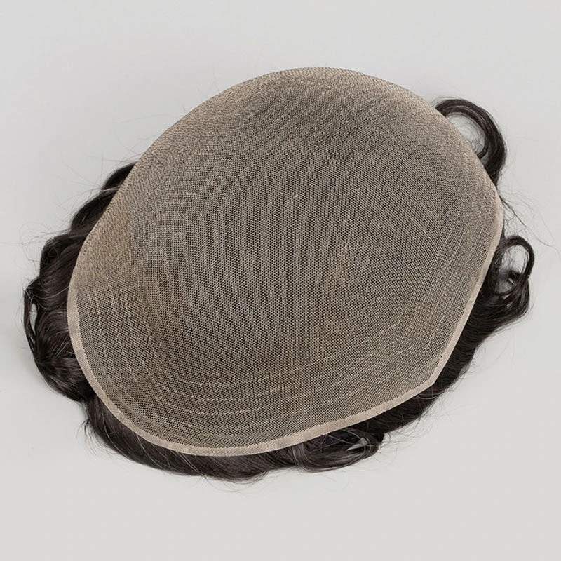 100% Human Hair Full Lace Toupee Natural Color With 15% Grey Hair System