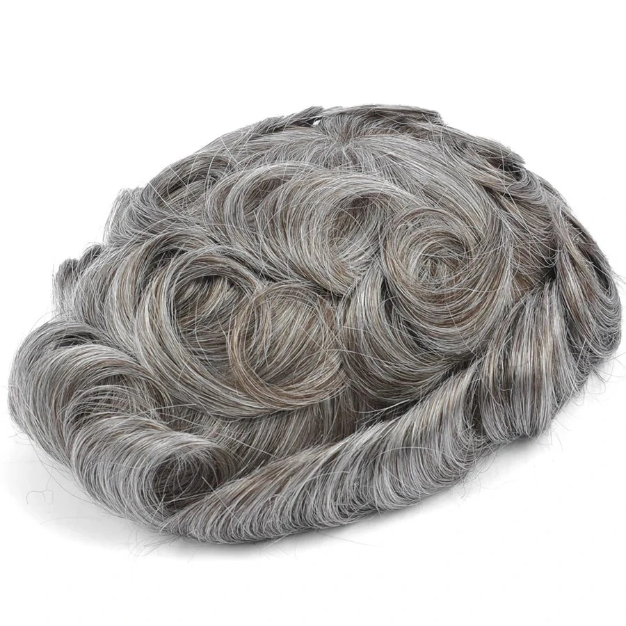 100% Human Hair Full Lace Toupee Mens Hair Systems #550 Brown color with 50% Grey color