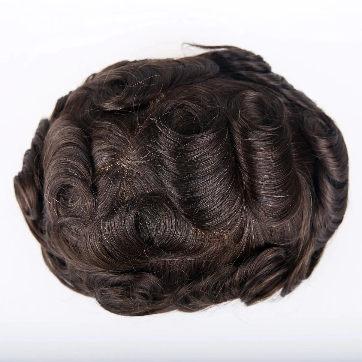 100% Human Hair Mono Top With PU Around Dark Brown color Hair Systems For Men