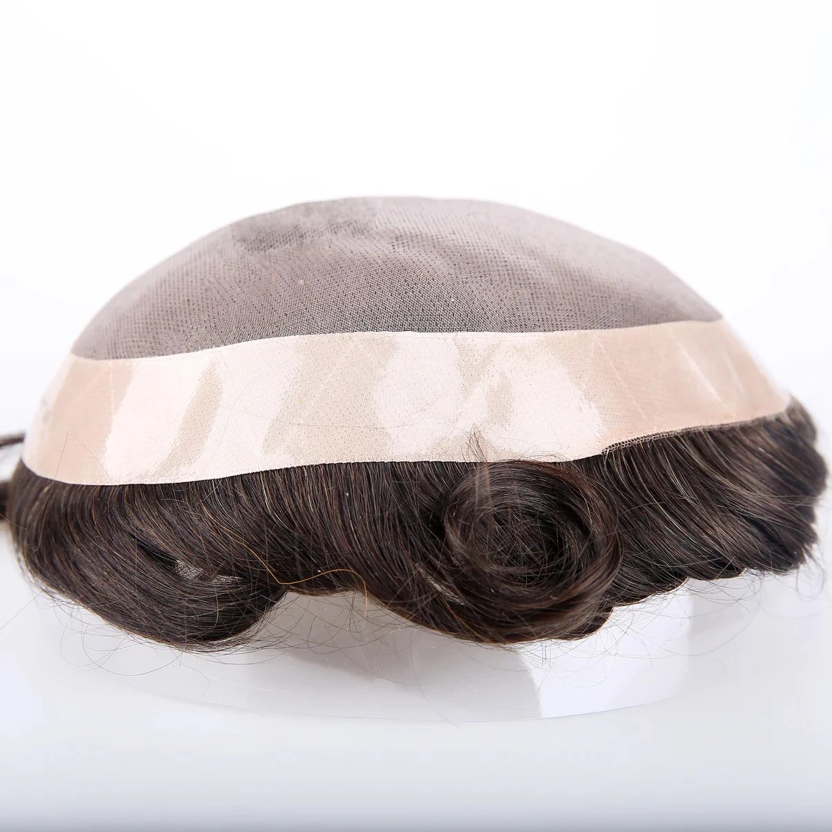 100% Human Hair Mono Top With PU Around Dark Brown color Hair Systems For Men