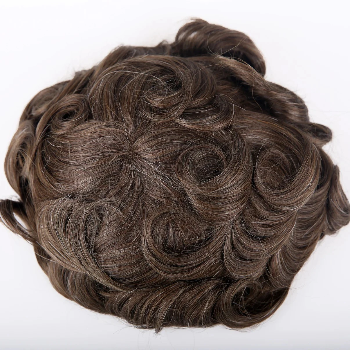100% Human Hair Mono Top With PU Around #4 Brown Color With 10% Grey Hair Men Toupees