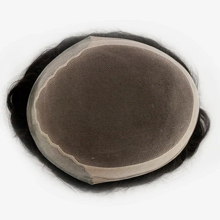 100% Human Hair #220 Dark Brown Color With 20% Grey Hair Mono Top With Poly Coating And PU Toupees