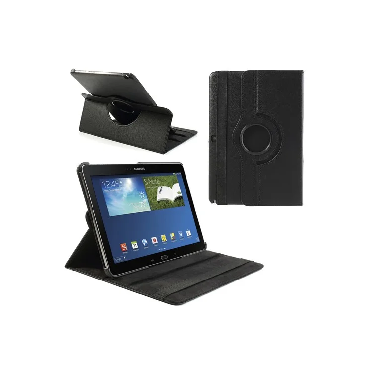 360 Rotary Litchi Grain Leather Cover w /  Stand for Samsung Galaxy Note 10.1 (2014 Edition) SM-P600 - Black-Cellmalls