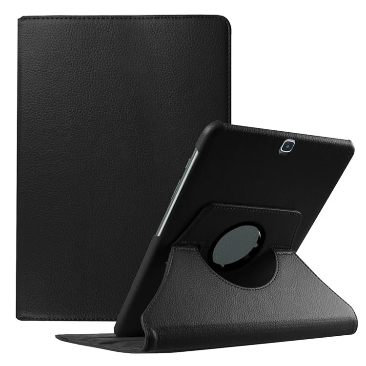For Samsung Galaxy Tab S2 9.7 Lychee Litchi Grain Leather Rotary Stand Cover - Black-Cellmalls