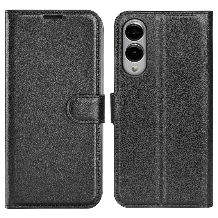 For Samsung Galaxy S25 Edge Case Litchi Texture Shockproof Leather Wallet Phone Cover - Black-Cellmalls