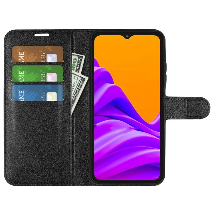 For Samsung Galaxy XCover7 Pro Case Litchi Texture Shockproof Leather Wallet Phone Cover - Black-Cellmalls