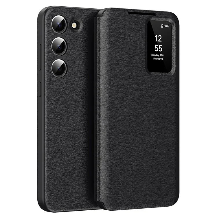 For Samsung Galaxy S22 5G Case Leather Phone Cover with View Window Card Slot - Sapphire-Cellmalls