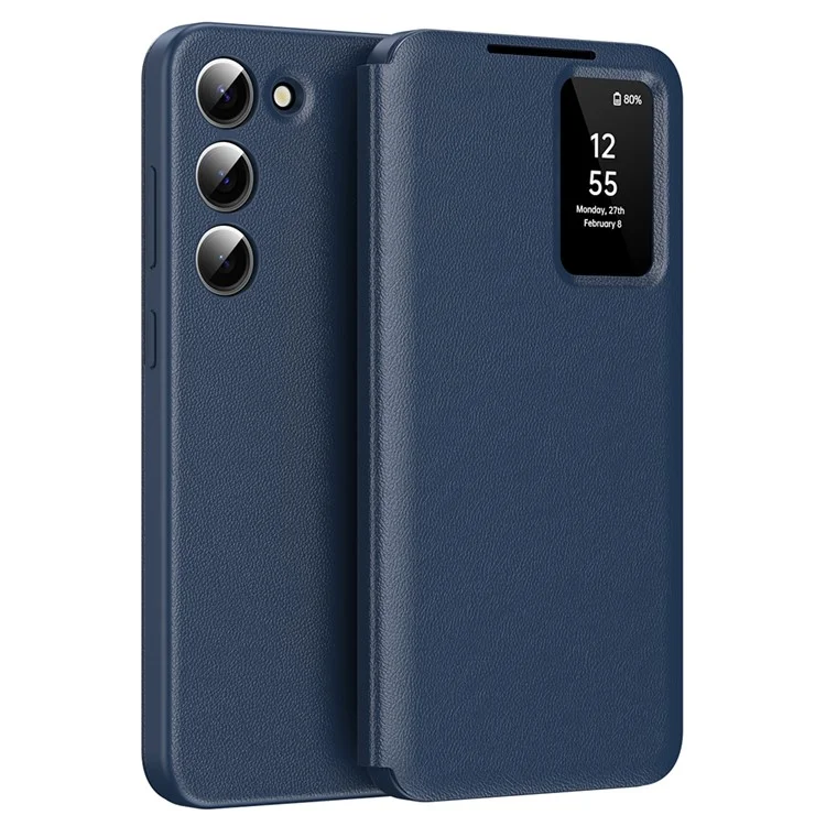 For Samsung Galaxy S22 5G Case Leather Phone Cover with View Window Card Slot - Sapphire-Cellmalls