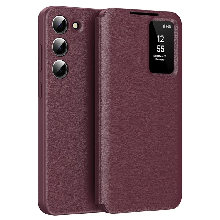 For Samsung Galaxy S22+ 5G Case Leather Phone Cover with View Window Card Slot - Sapphire-Cellmalls