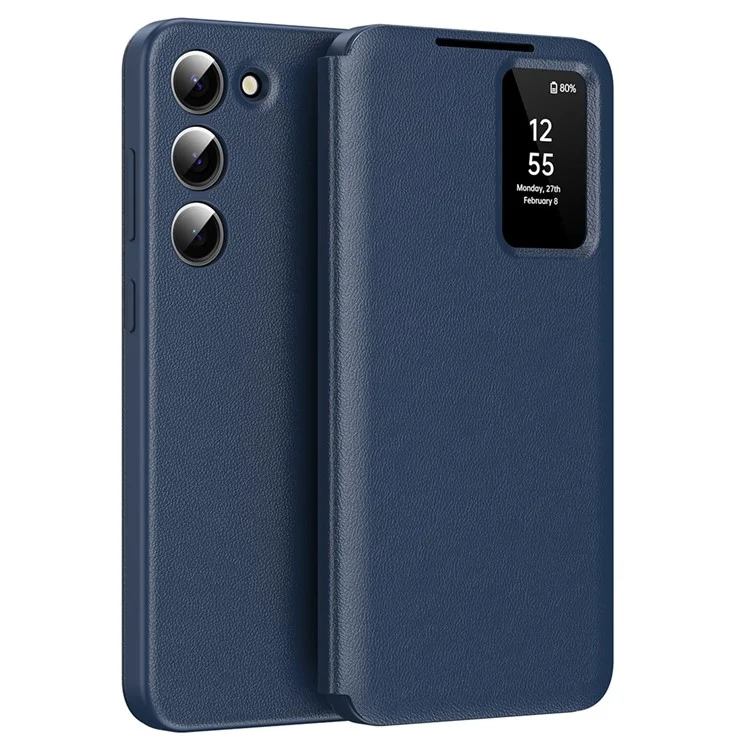 For Samsung Galaxy S23 Leather Phone Case with View Window Card Slot - Sapphire-Cellmalls
