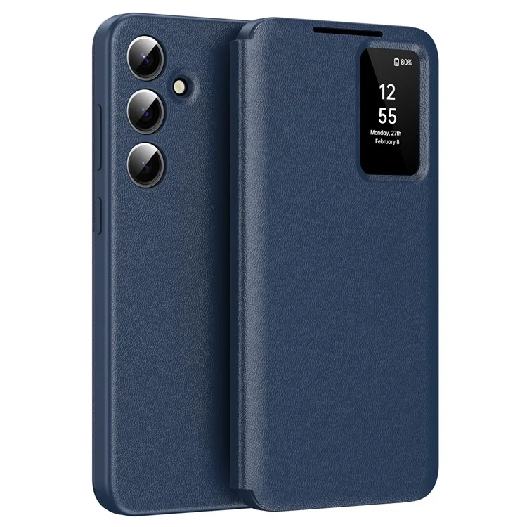 For Samsung Galaxy S24+ Leather Phone Case with View Window Card Slot - Sapphire-Cellmalls
