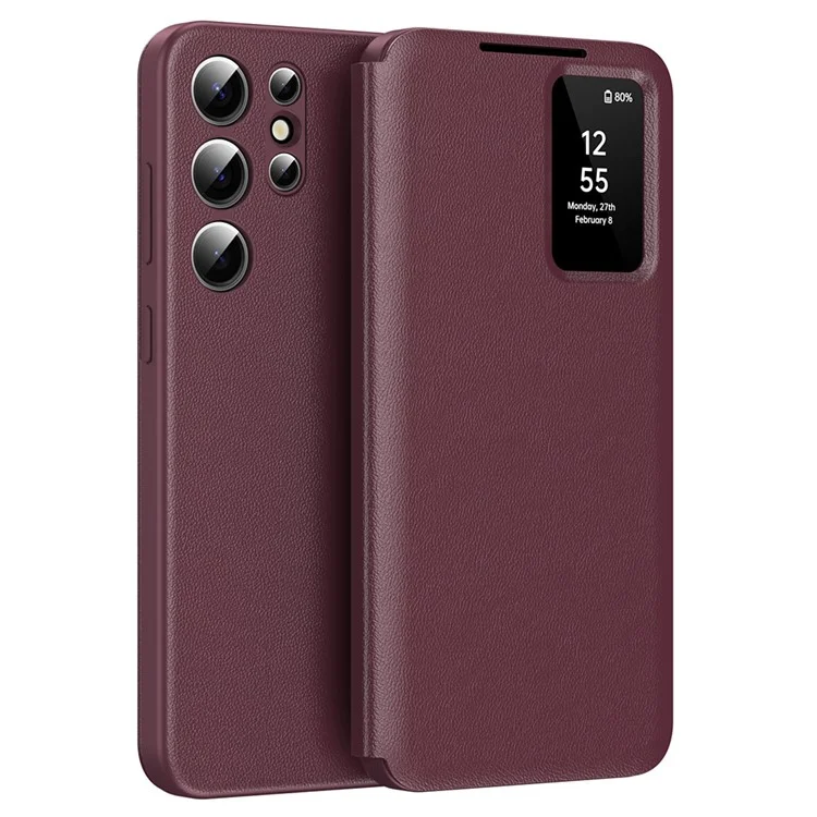 For Samsung Galaxy S24 Ultra Leather Phone Case with View Window Card Slot - Sapphire-Cellmalls