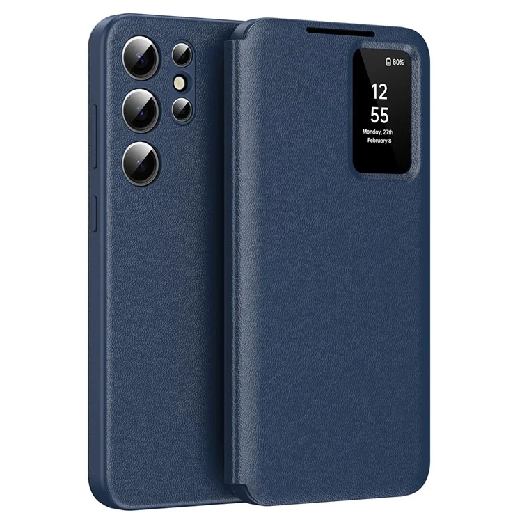 For Samsung Galaxy S24 Ultra Leather Phone Case with View Window Card Slot - Sapphire-Cellmalls