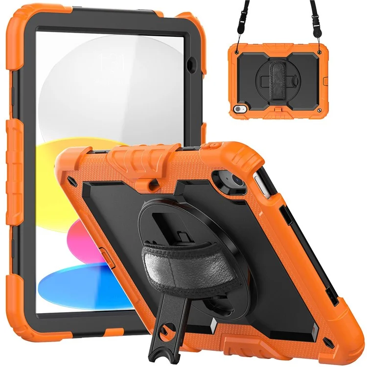 For iPad (2025) / 10.9 (2022) Silicone+PC Tablet Case Hand Strap Kickstand Drop-Proof Cover with Shoulder Strap - Orange-Cellmalls