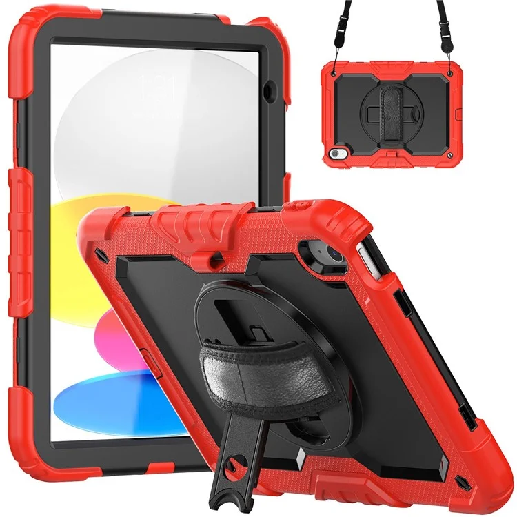 For iPad (2025) / 10.9 (2022) Silicone+PC Tablet Case Hand Strap Kickstand Drop-Proof Cover with Shoulder Strap - Orange-Cellmalls
