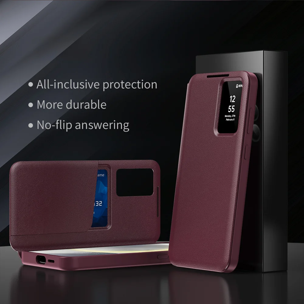 For Samsung Galaxy S24+ Leather Phone Case with View Window Card Slot - Sapphire-Cellmalls