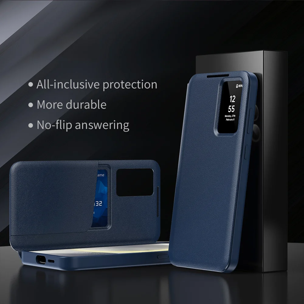 For Samsung Galaxy S24+ Leather Phone Case with View Window Card Slot - Sapphire-Cellmalls