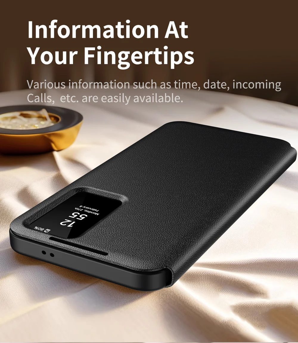 For Samsung Galaxy A55 5G Case with Card Holder Smart View Window Leather Phone Cover - Sapphire-Cellmalls