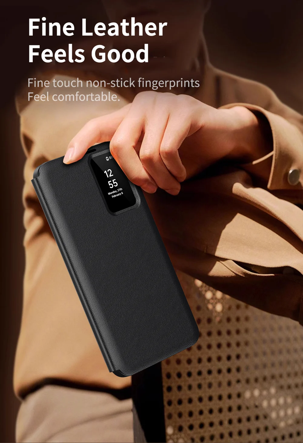 For Samsung Galaxy S23 Leather Phone Case with View Window Card Slot - Sapphire-Cellmalls