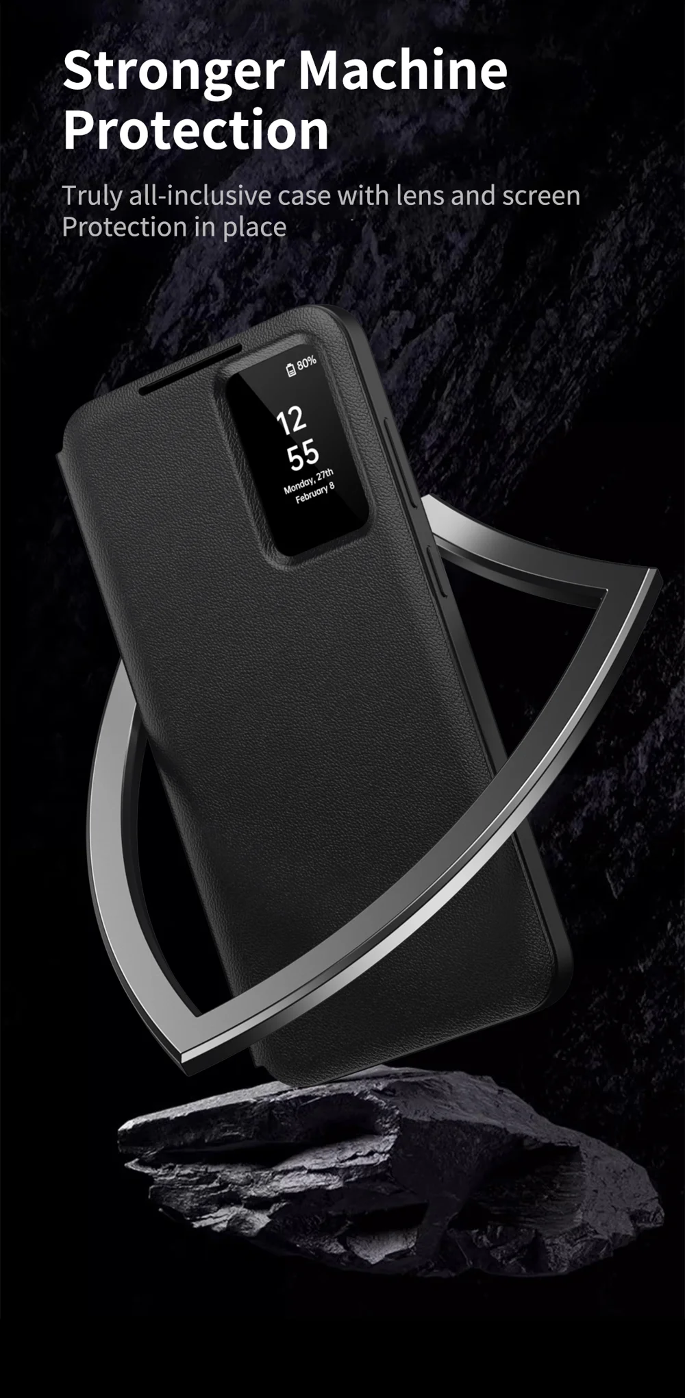 For Samsung Galaxy S25 Edge Case with Card Holder Smart View Window Leather Phone Cover - Black-Cellmalls