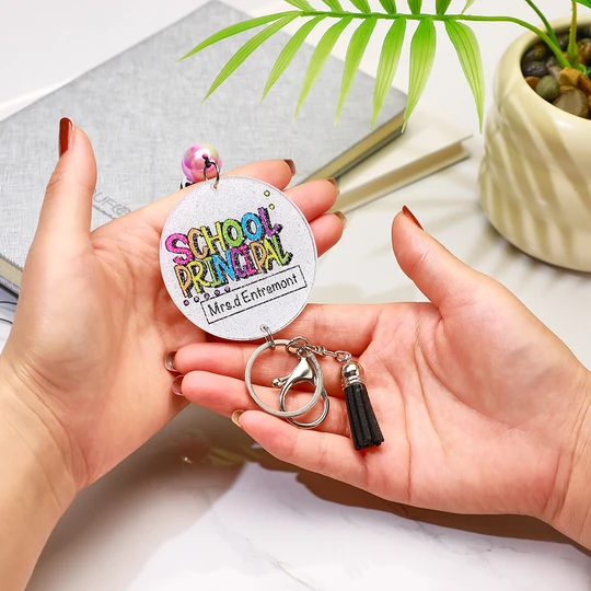 Personalized Glitter Acrylic Beaded Tassel Lanyard with Name Back to School Gift for Teacher