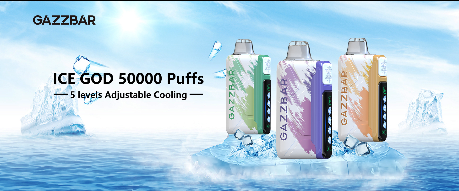 Gazzbar Ice god 50000 Puff 50K 5 level ice adjustable disposable vape with Smart Display