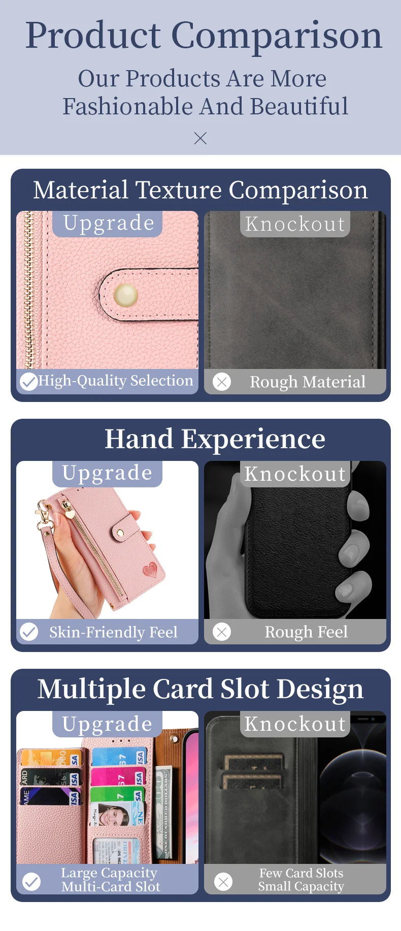 For iPhone 13 Pro Case RFID Blocking Zipper Leather Phone Cover with Wallet Card Slots - Black-Cellmalls