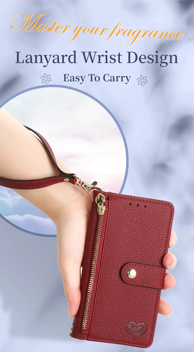 For iPhone 14 Pro Leather Case Zipper Wallet Imprinted Heart Shape Phone Cover - Grey-Cellmalls