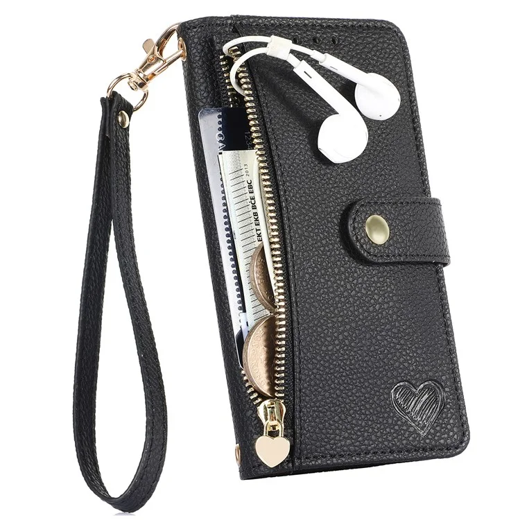 For iPhone 16 Case RFID Blocking Zipper Pocket Leather Wallet Phone Cover - Black-Cellmalls