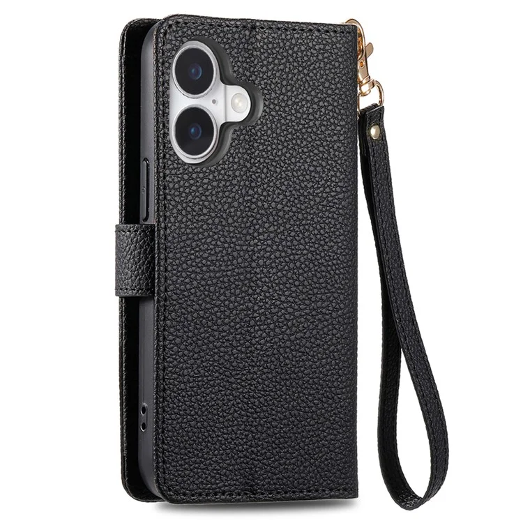 For iPhone 16 Case RFID Blocking Zipper Pocket Leather Wallet Phone Cover - Black-Cellmalls