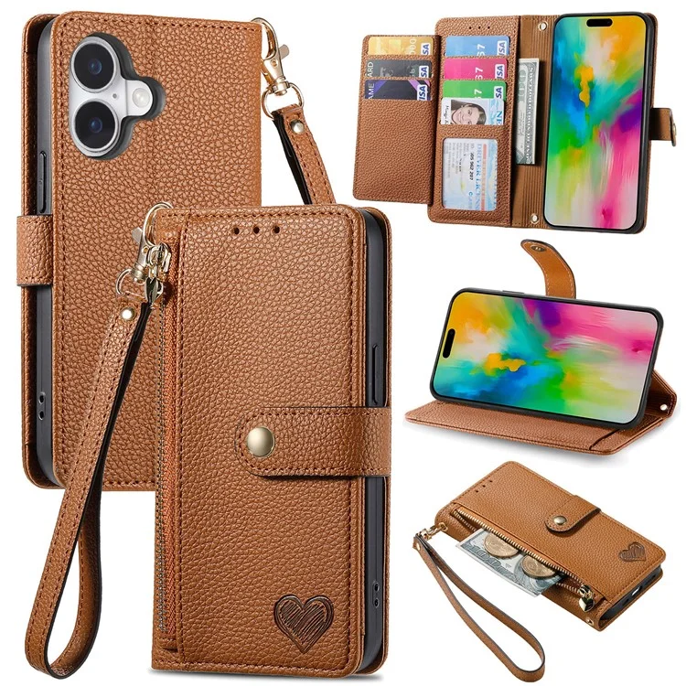 For iPhone 16 Plus Case RFID Blocking Zipper Pocket Leather Wallet Phone Cover with Strap - Black-Cellmalls