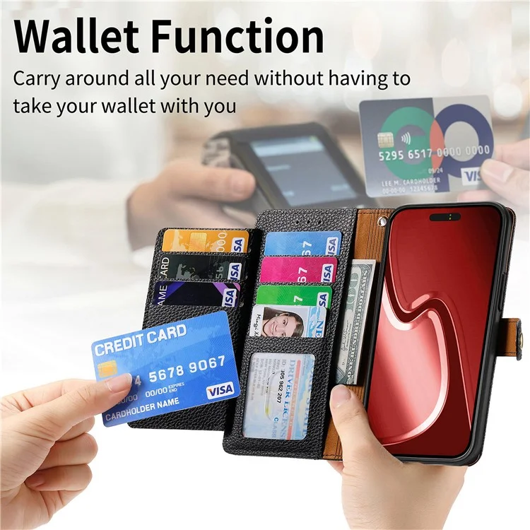 For iPhone 16 Pro Case RFID Blocking Zipper Pocket Leather Wallet Phone Cover with Strap - Black-Cellmalls