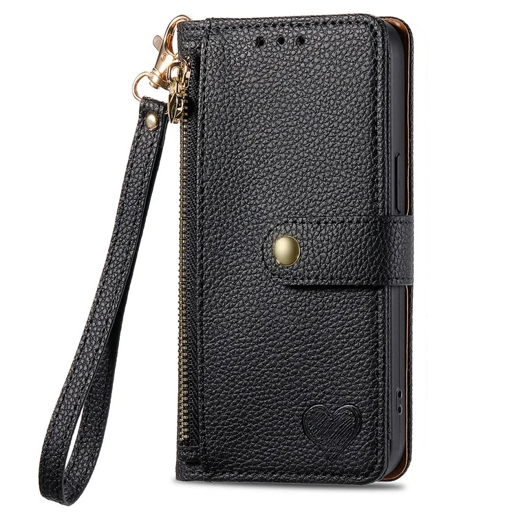 For iPhone 16 Pro Case RFID Blocking Zipper Pocket Leather Wallet Phone Cover with Strap - Black-Cellmalls
