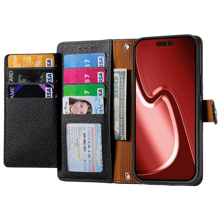 For iPhone 16 Pro Max Case RFID Blocking Zipper Pocket Leather Wallet Phone Cover with Strap - Black-Cellmalls