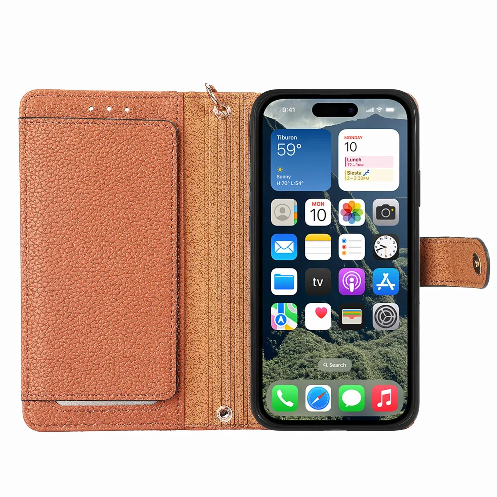 For iPhone 16e Case RFID Blocking Zipper Pocket Leather Wallet Phone Cover with Strap - Black-Cellmalls