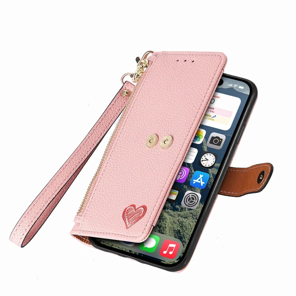 For iPhone 16e Case RFID Blocking Zipper Pocket Leather Wallet Phone Cover with Strap - Black-Cellmalls