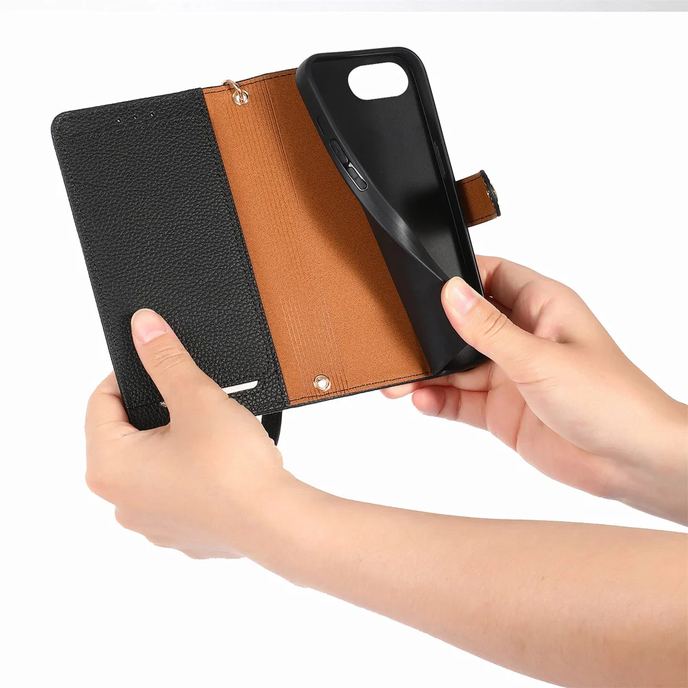 For iPhone 16e Case RFID Blocking Zipper Pocket Leather Wallet Phone Cover with Strap - Black-Cellmalls