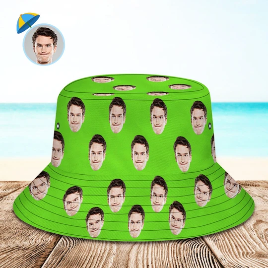 Custom Your Photo Face Summer Bucket Hat Fisherman Hat - Green