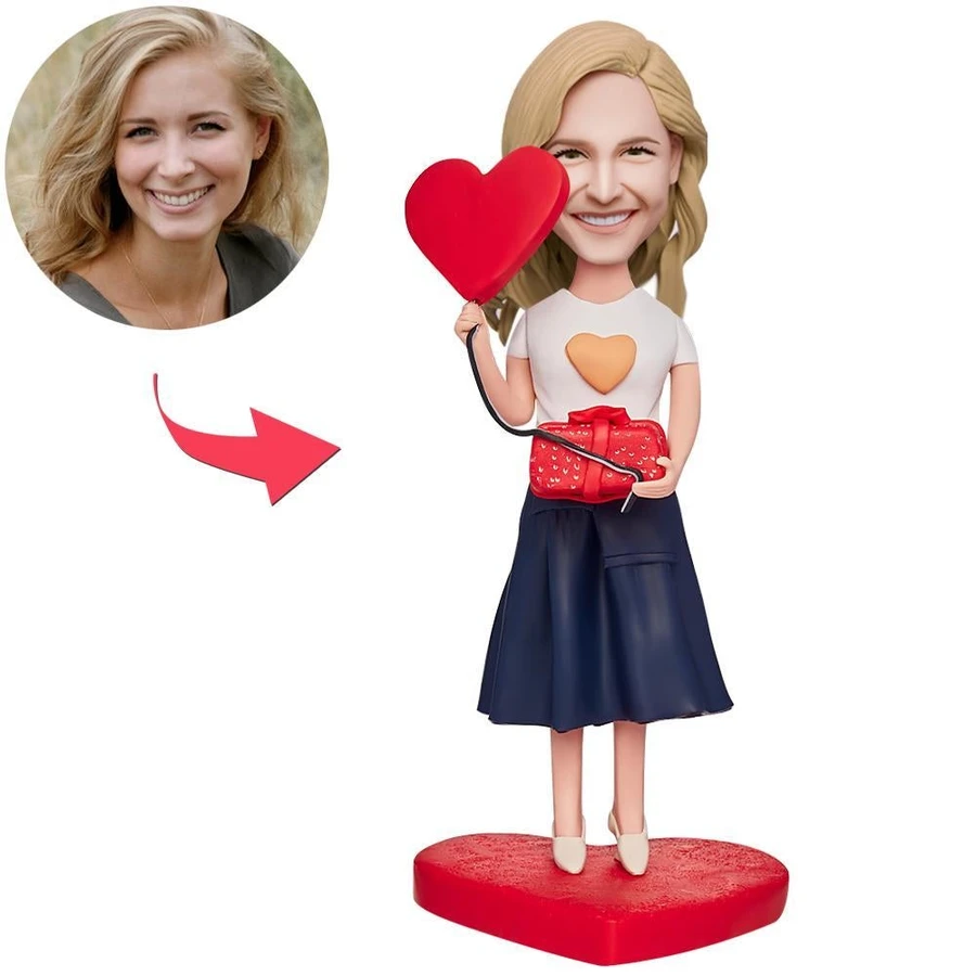 Girl Holding Gift Box Bobblehead