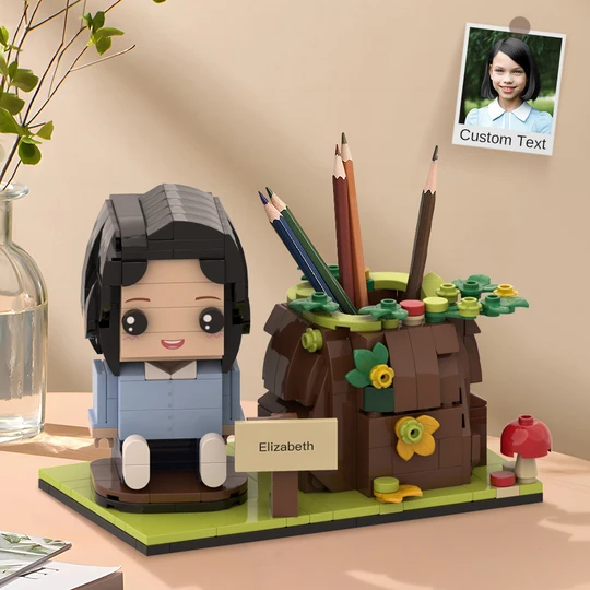 Custom Brick Figures Pen Holder Personalized Brick Figures and Pen Holder Custom Brick Figure & Tree Stump Pen Holder