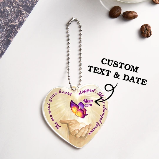 Personalized Butterfly Car Ornament with Name Heart Memorial Ornament Gift