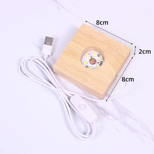 LED Glowing Light Square Wooden Base for 8cm Crystal Ornament