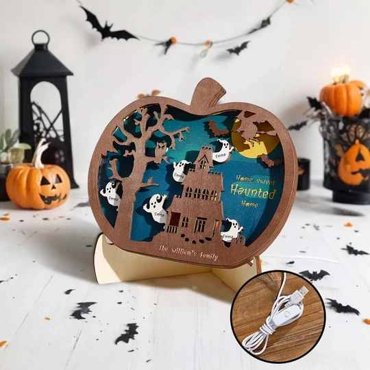 Personalized Halloween Light with Family Name Halloween Decorations Night Light Gifts for Family