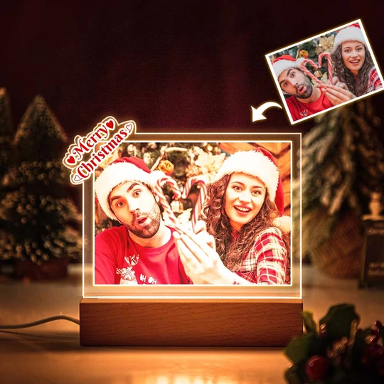 Custom Merry Chirstmas LED Photo Night Light For Couple Desk Top Decoration