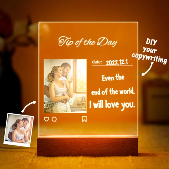 Custom Photo Acrylic Night Light Home Decor Write Love Words on it Valentine's Day gifts for lovers