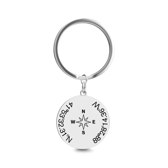 Custom Coordinates Keychain with Compass - Custom Latitude Longitude Keychain