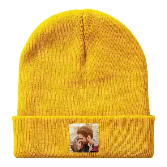 Personalized Photo Beanie Hat Custom Knitted Hat Valentine's Day Gifts-4 Colors
